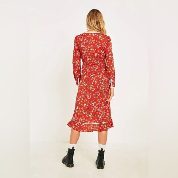 Free People Covent Garden Midi Wrap Dress Red Combo Boho - Picture 6 of 9